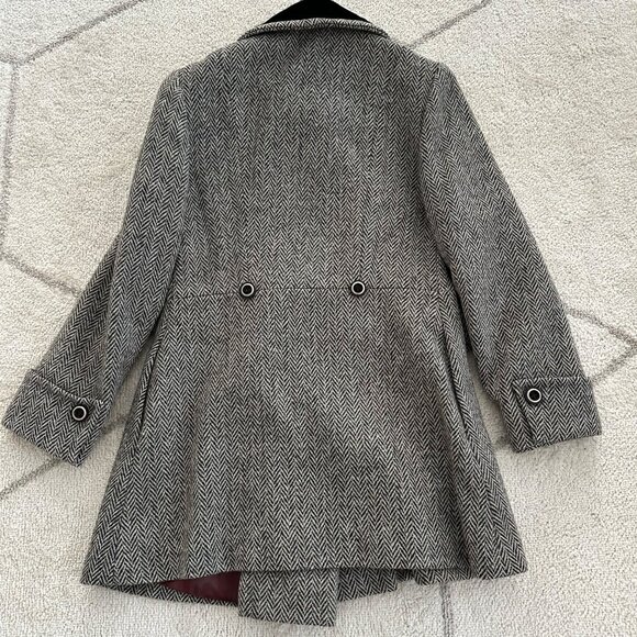 Vintage 60s Mid-Length Velvet Collar Wool-Blend Herringbone Coat - Picture 3 of 10